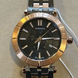Versace Watch With 44mm Black Face With White & RoseGold & Silver Bracelet